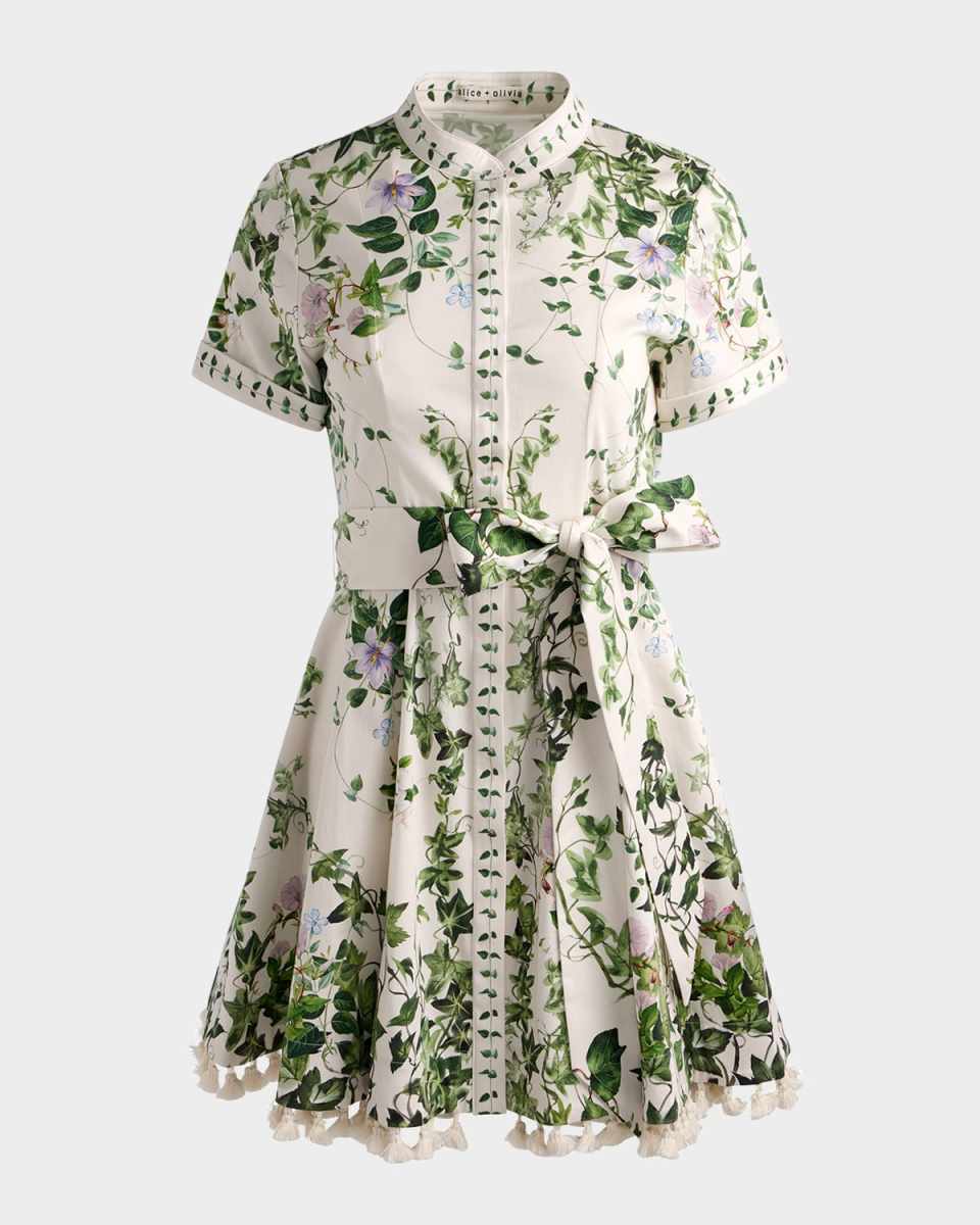Lucy Ivy Romance Roll-Sleeve Mini Shirtdress